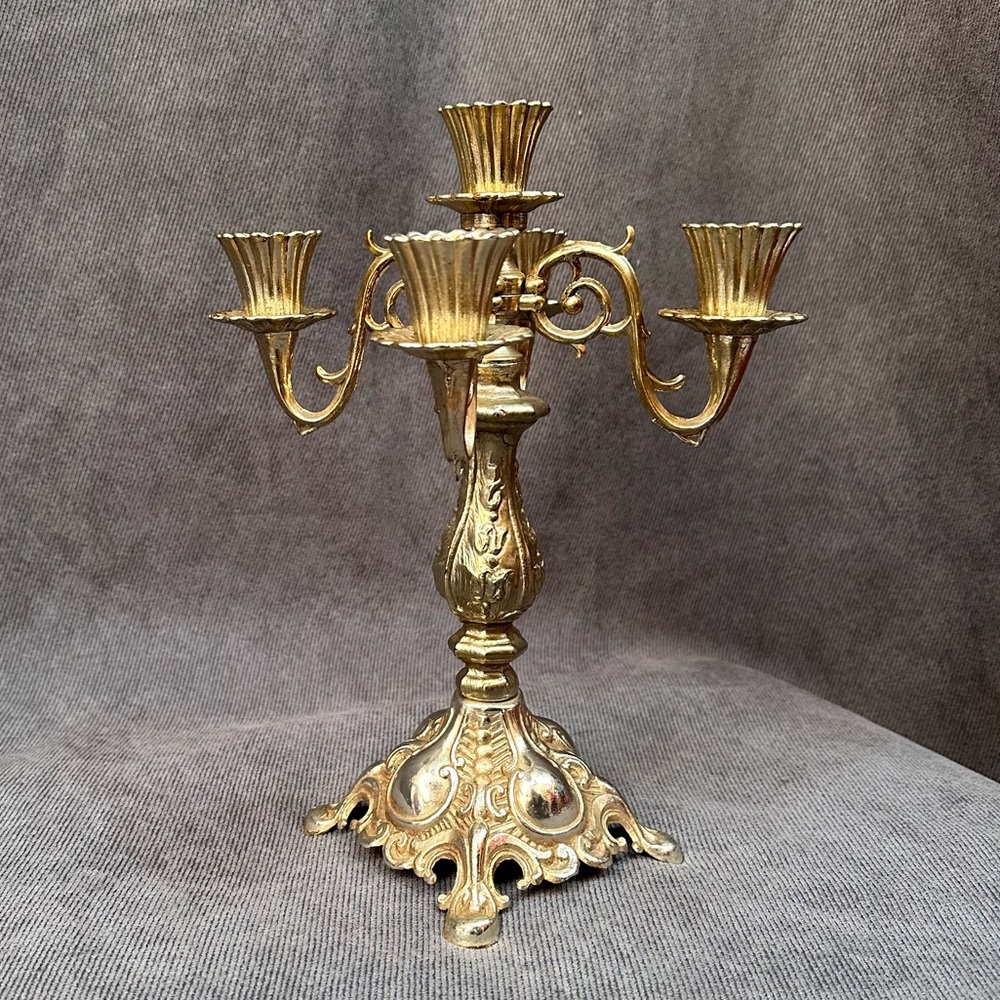 Vintage metal candle holder 4 arm Victorian